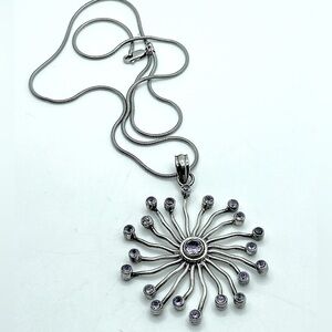 VTG Sterling Amethyst Sun Burst Large Pendant 925 Snake Chain 20” / 2.5” Pendant